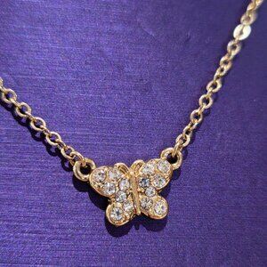 Gold Butterfly Pave Rhinestone Small Gold Chain Pendant Necklace Dainty Small